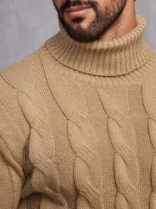 Manfinity Men Cable Knit Turtleneck Jumper - Khaki - View 7