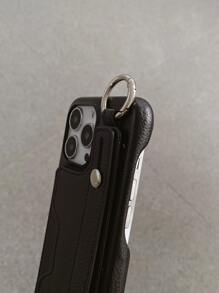 Card Slot Phone Case With Hand Strap - Black - View 3
