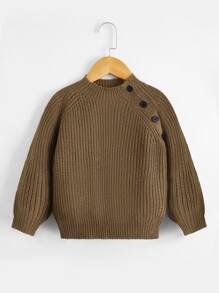 SHEIN Toddler Boys Raglan Sleeve Button Detail Jumper - Mocha Brown - View 1
