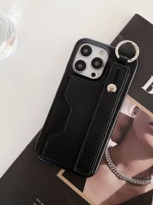 Card Slot Phone Case With Hand Strap - Black - View 6