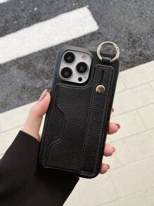 Card Slot Phone Case With Hand Strap - Black - View 7