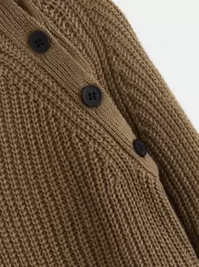 SHEIN Toddler Boys Raglan Sleeve Button Detail Jumper - Mocha Brown - View 3