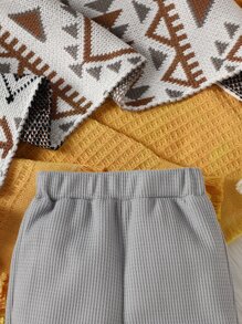 Bebé Pantalones con parche de dibujos animados tejido waffle - Gris - Ver 5