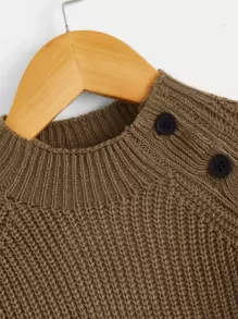 SHEIN Toddler Boys Raglan Sleeve Button Detail Jumper - Mocha Brown - View 4
