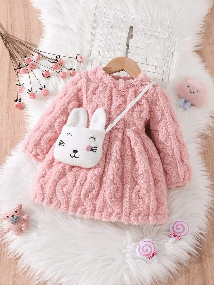嬰兒素色毛茸茸連衣裙不附帶包 - 淺粉色 - 查看 1