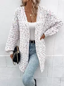 SHEIN LUNE Marled Knit Drop Shoulder Cardigan - White - View 1