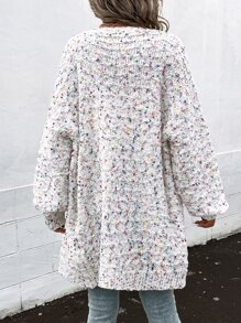 SHEIN LUNE Marled Knit Drop Shoulder Cardigan - White - View 2