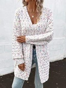 SHEIN LUNE Marled Knit Drop Shoulder Cardigan - White - View 4