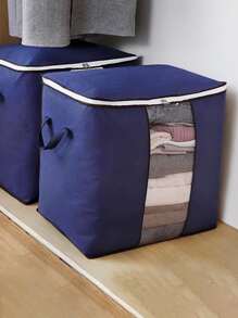 1pc Large Storage Bag Organizer Clothes Storage With Reinforced Handle, Storage Containers For Bedding, Comforters, Clothing, Closet, Clear Window, Sturdy Zippers - Royal Blue - View 3