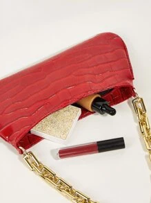鱷魚壓紋鏈條法棍包 - 紅色 - 查看 3