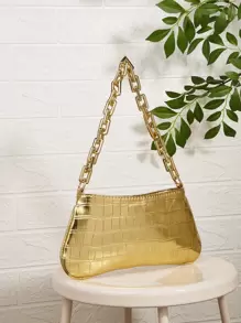 Túi dây xích cá sấu dập nổi bằng kim loại, hoàn hảo cho lễ hội âm nhạc, sôi nổi, Punk & túi để mặc dạo phố - Vàng - Xem 6