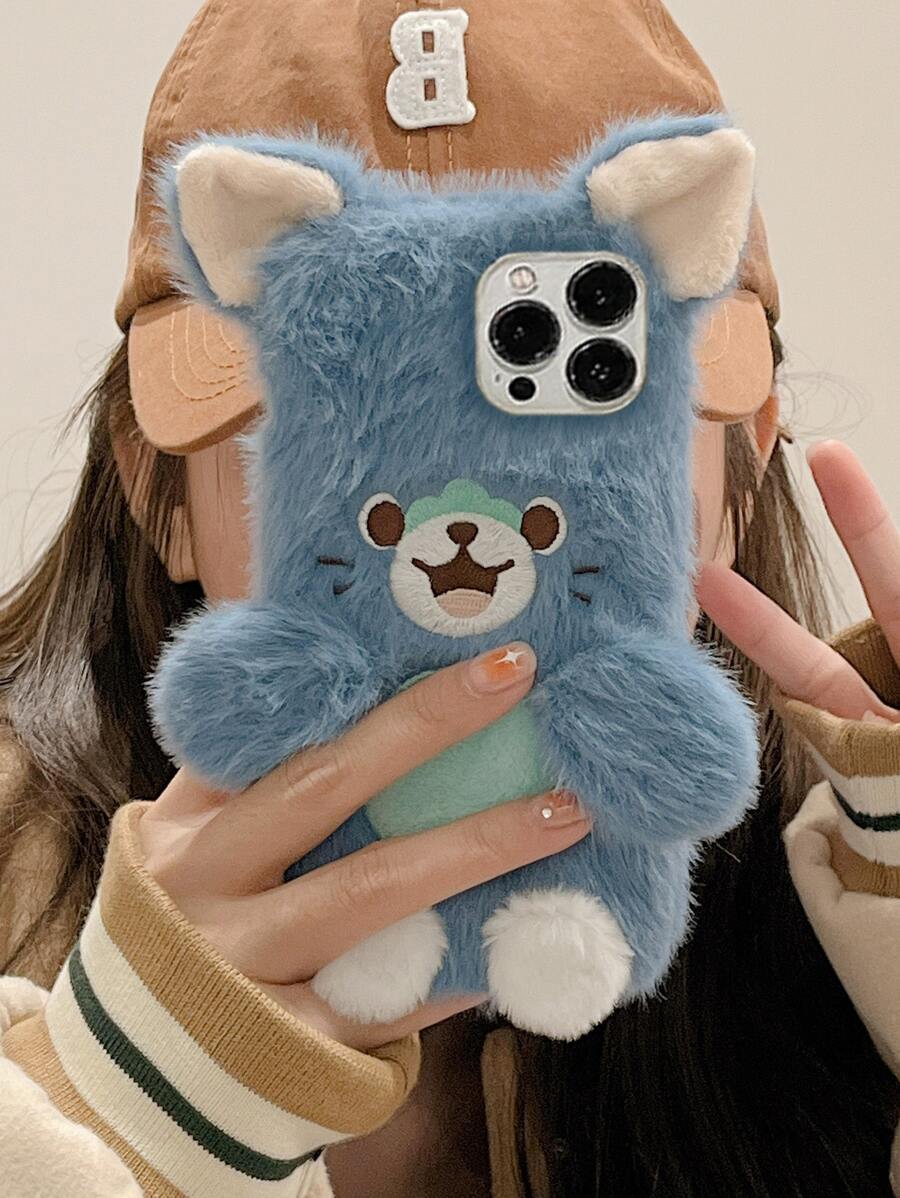3D Cartoon Design Fluffy Phone Case - Multicolor - View 1