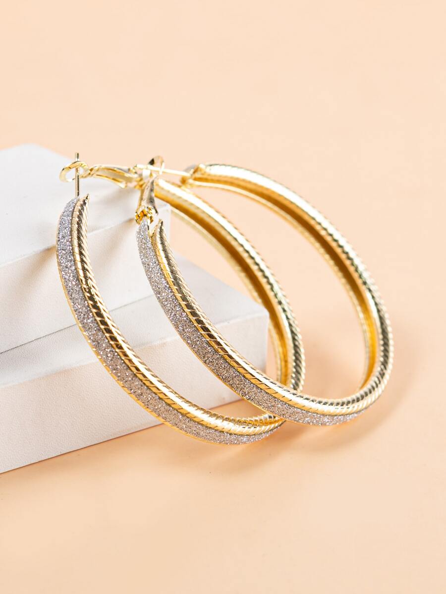 極簡風格圓耳環 - 金黃色 - 查看 1