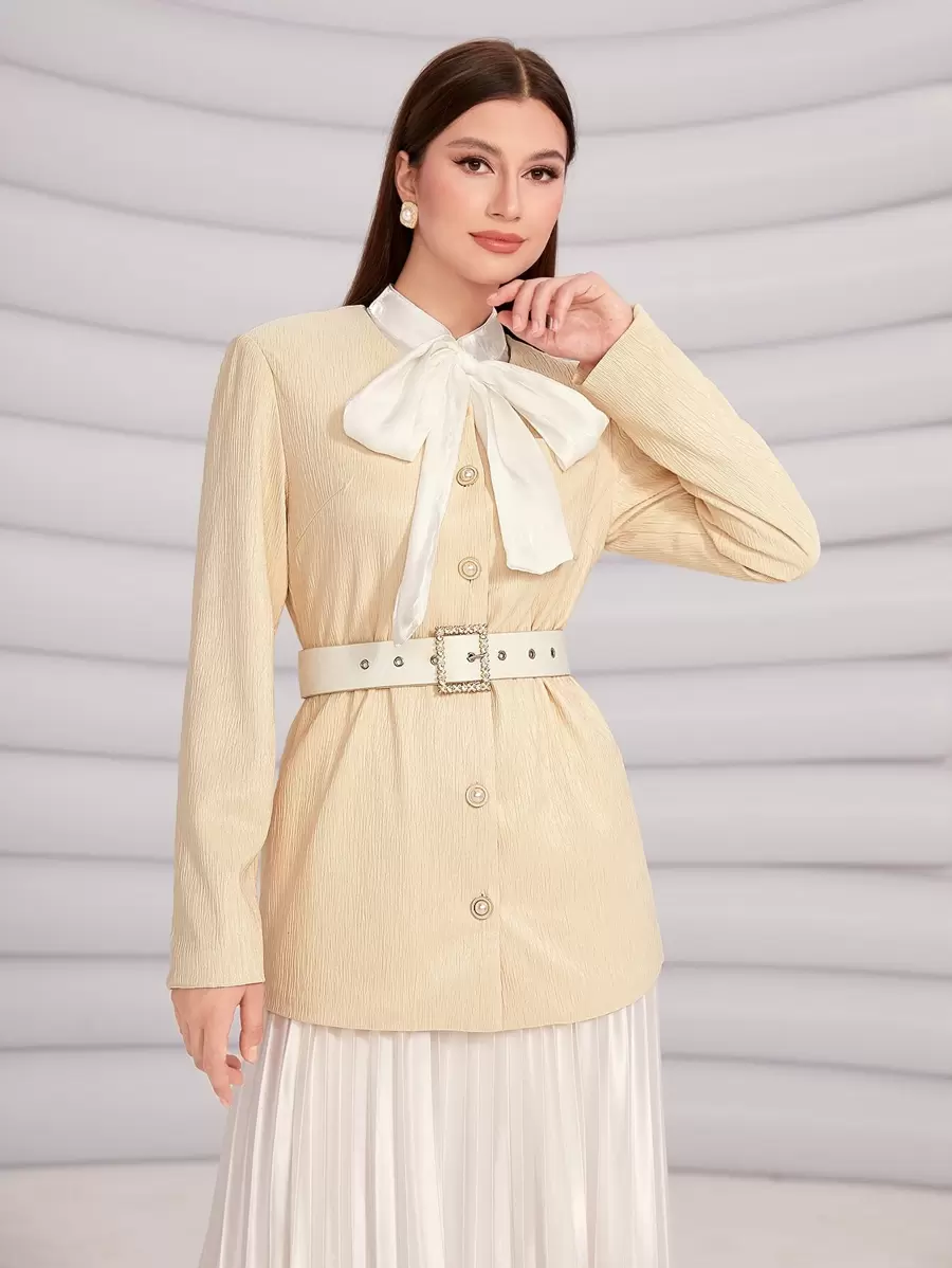 Modelyn Áo khoác nữ Nút phía trước màu trơn Thanh lịch - Màu be - Xem 1
