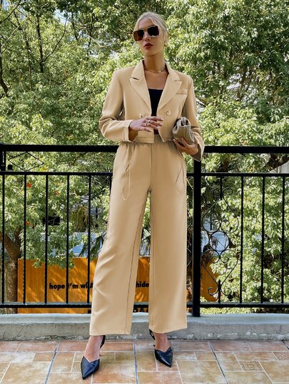 Sollinarry Lapel Neck Double Button Blazer & Pants