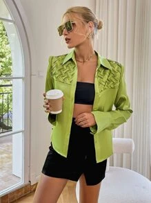 Sollinarry Button Front Satin Shirt - Lime Green - View 4