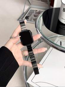 1 pieza Correa de reloj de acero inoxidable con textura de bambú, compatible con Apple Watch - Negro - Ver 1