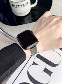 1 pieza Correa de reloj de acero inoxidable con textura de bambú, compatible con Apple Watch - Negro - Ver 3