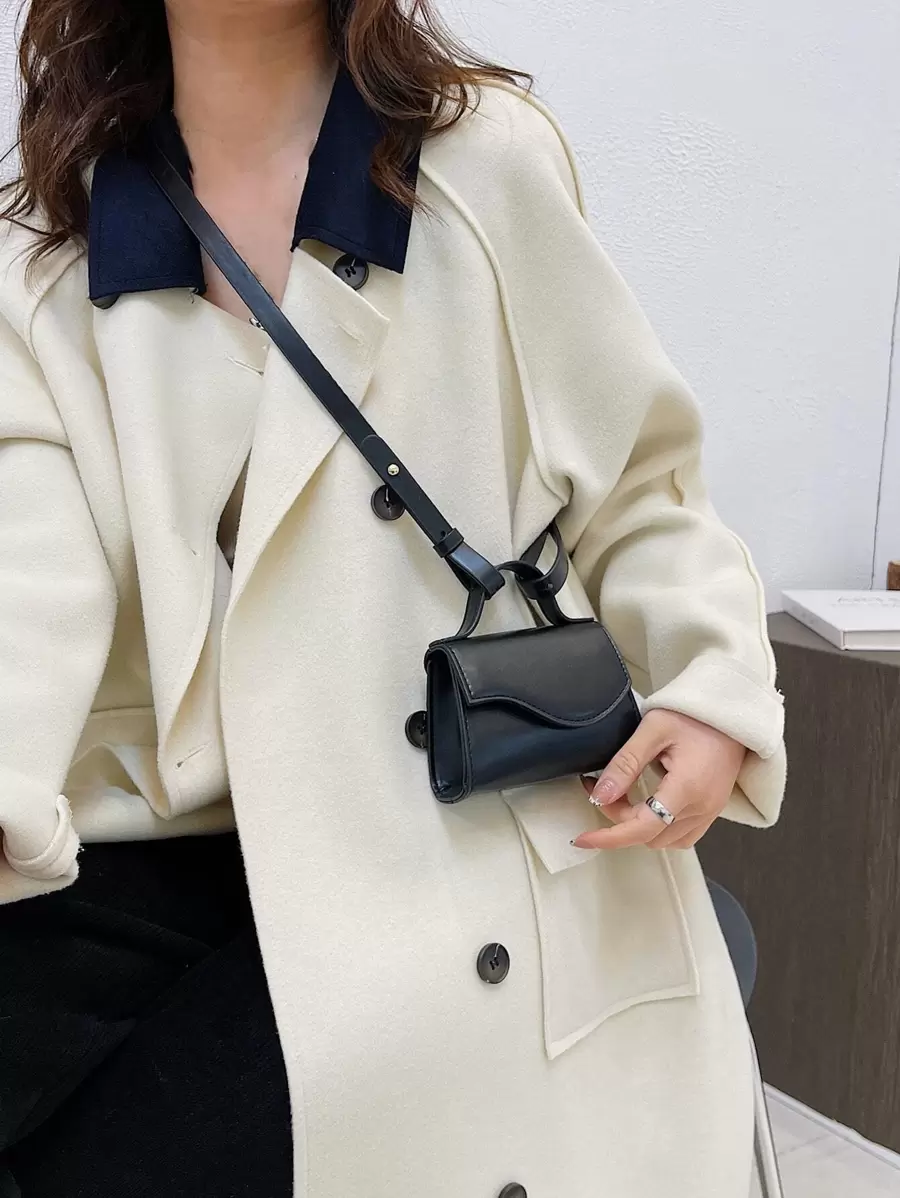 Mini Asymmetric Flap Square Bag - Black - View 1