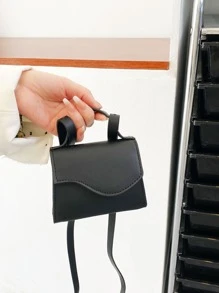 Mini Asymmetric Flap Square Bag - Black - View 2