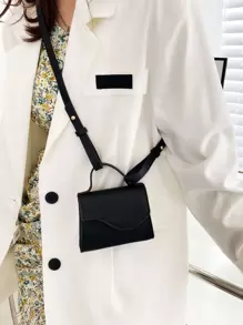 Mini Asymmetric Flap Square Bag - Black - View 5