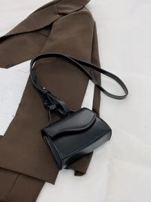 Mini Asymmetric Flap Square Bag - Black - View 6