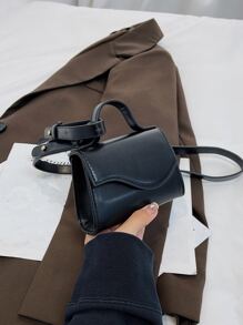 Mini Asymmetric Flap Square Bag - Black - View 7