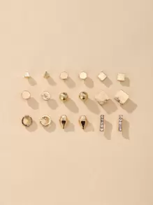 17KM 18 cặp Rhinestone Decor Stud Earrings - Vàng - Xem 1