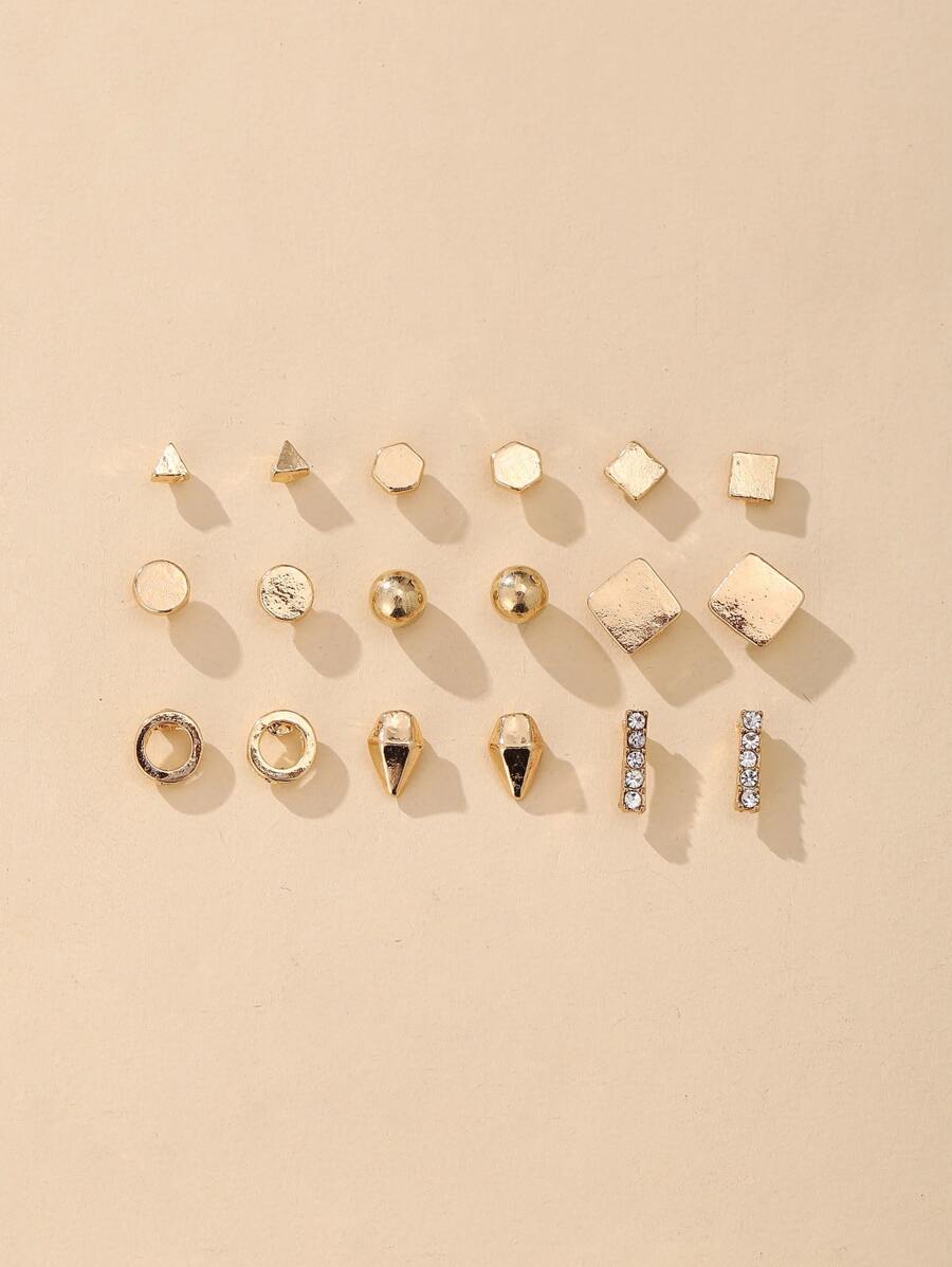 17KM 18 cặp Rhinestone Decor Stud Earrings - Vàng - Xem 1
