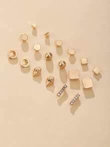 17KM 18 cặp Rhinestone Decor Stud Earrings - Vàng - Xem 2