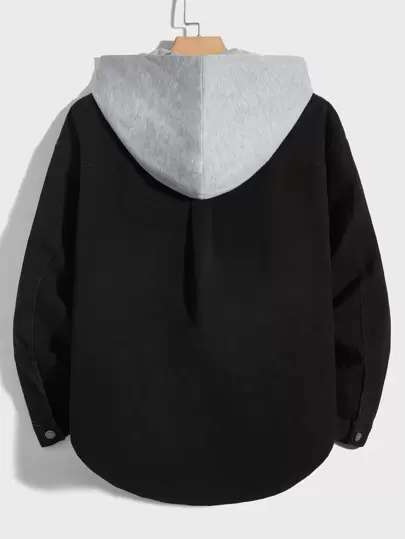 NORVETH Áo khoác denim có mũ trùm đầu bằng vải cotton, túi có nắp, dây rút, không có áo phông, đồ đôi