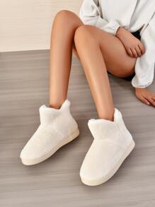 Minimalist Fuzzy Slipper Boots - Beige - View 1