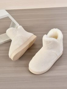 Minimalist Fuzzy Slipper Boots - Beige - View 4