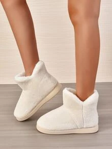 Minimalist Fuzzy Slipper Boots - Beige - View 6