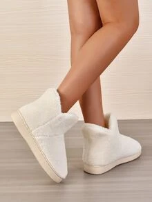 Minimalist Fuzzy Slipper Boots - Beige - View 7