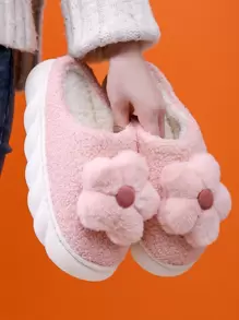 Flower Decor Fuzzy Novelty Slippers - Baby Pink - View 1