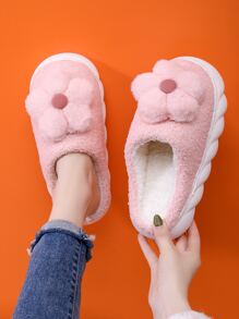 Flower Decor Fuzzy Novelty Slippers - Baby Pink - View 7