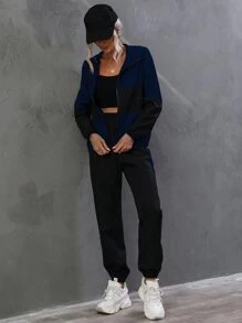 SHEIN Unity Two Tone Zip Up Hooded Jacket & Trousers - Multicolor - View 4