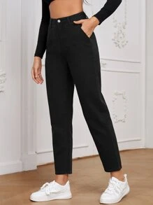 SHEIN Essnce High Waist Straight Leg Jeans - Black - View 5