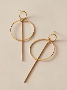 1pair Ring Decor Drop Earrings - Yellow Gold - View 3