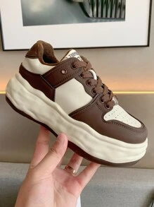 Two Tone Letter Graphic Lace-up Front Skate Shoes - Khaki - View 5