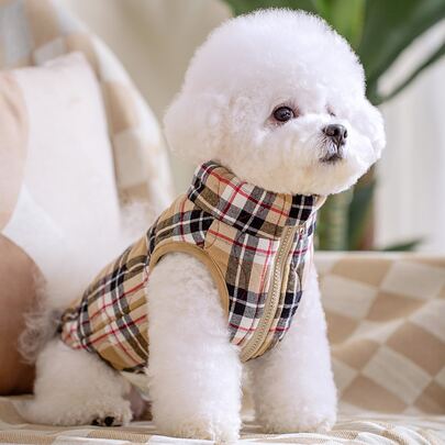 1入組格紋印花寵物外套