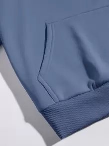 INAWLY Hoodie Túi kangaroo Chất rắn Lót nhiệt - Màu xanh bụi bặm - Xem 4