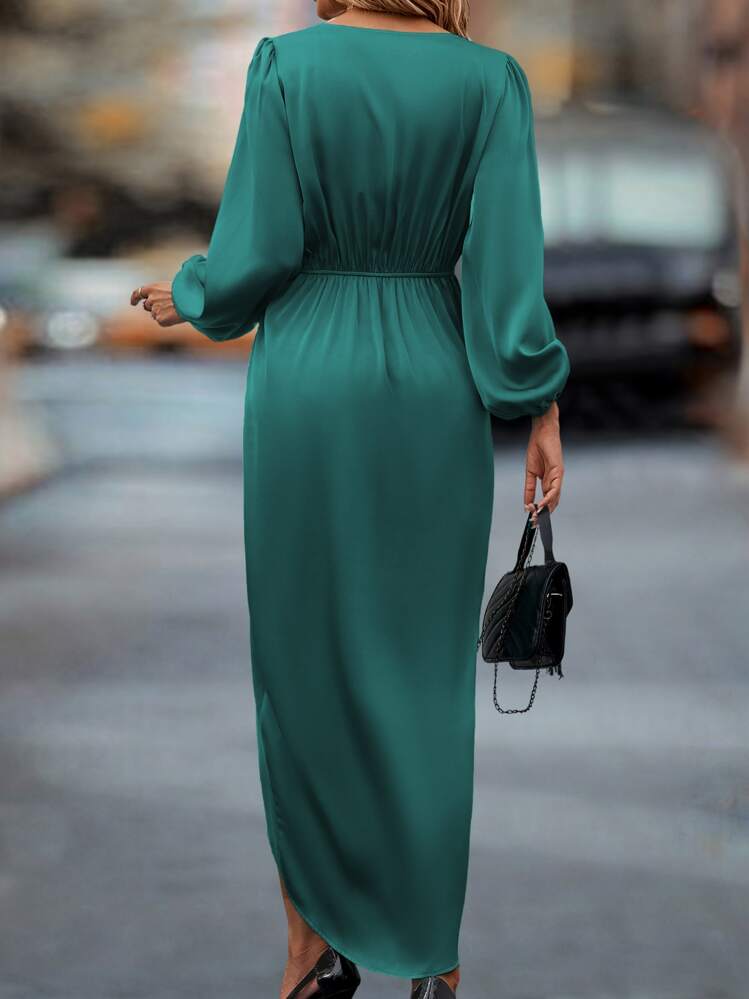 SHEIN Clasi פיתול בגדי מעטפת פשוט אלגנטי שמלה - טורקיז כחול - ראה 2