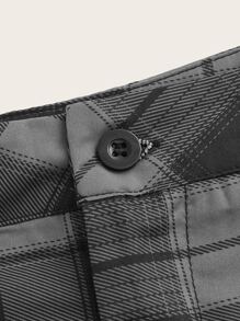 ROMWE Fairycore Quần nữ Nút Túi Dây kéo Sọc ca rô Giải trí - Xám - Xem 3