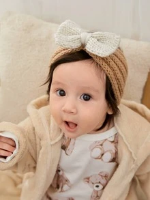 2 chiếc băng đô nơ dệt kim cho bé, ấm áp và thích hợp để đeo hàng ngày, mùa thu/đông - Nhiều màu - Xem 2