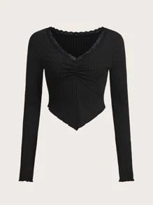 SHEIN MOD Plus Ruched Front Bandana Hem Tee - Black - View 1