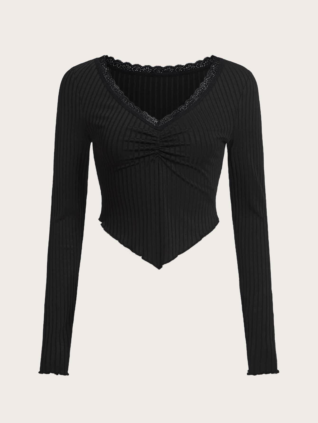 SHEIN MOD Plus Ruched Front Bandana Hem Tee - Black - View 1