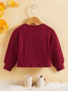 SHEIN 小女童落肩袖羅紋針織T恤 - 酒紅色 - 查看 2