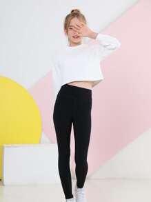 Tween Girl Solid Leggings - Black - View 3